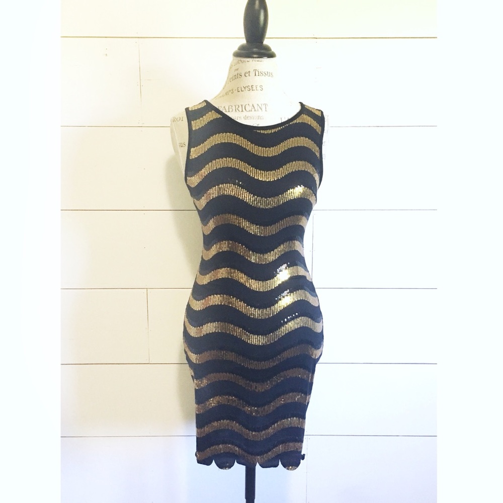 NWOT “Lynx” black and gold sequined bodyco…